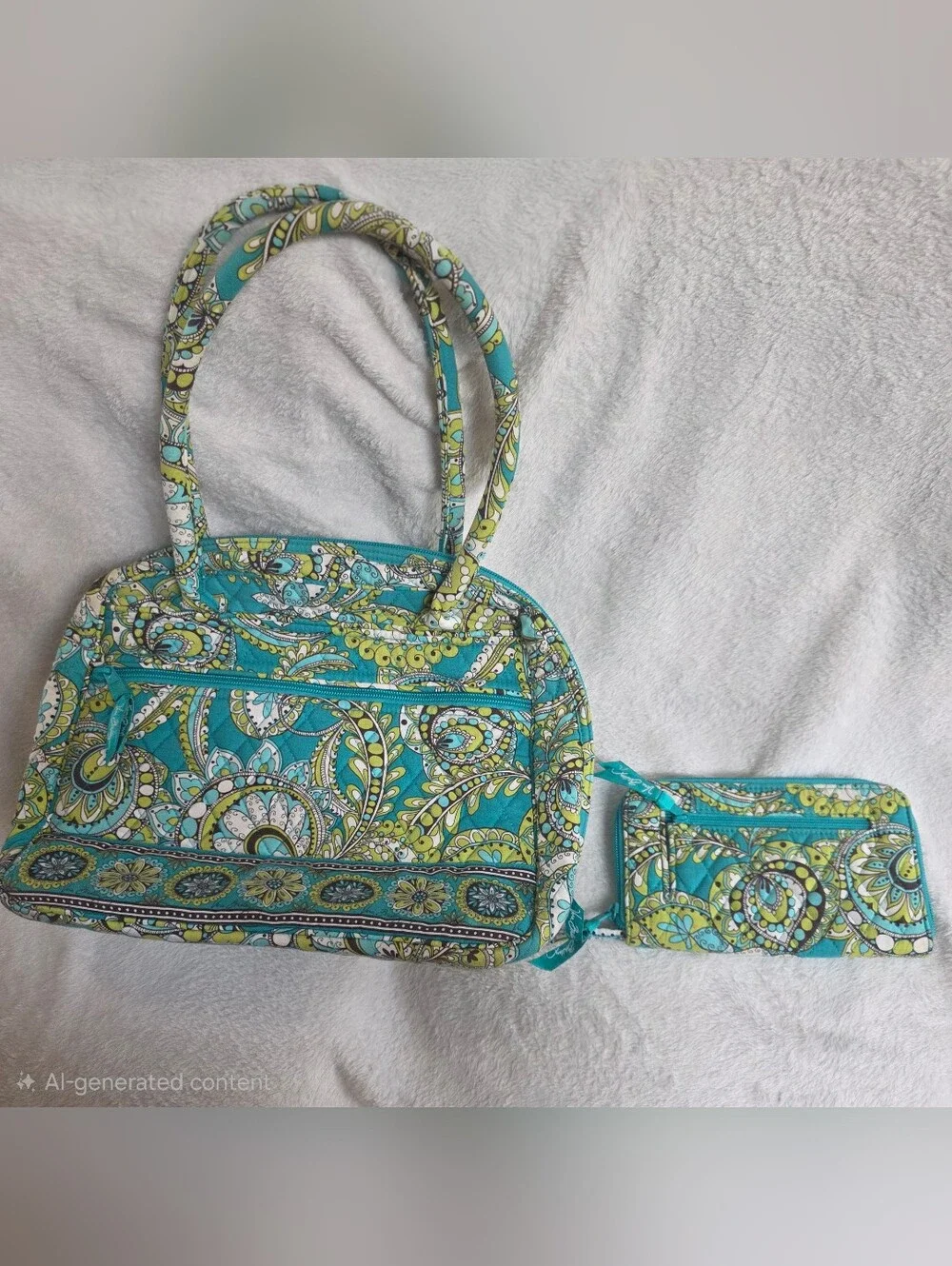 Vera Bradley Blue Paisley Tote Bag & Matching Zip Card Wallet Set EUC